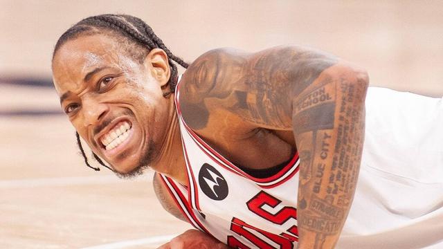 Mar 18, 2024; Chicago, Illinois, USA; Chicago Bulls forward DeMar DeRozan (11) reacts to a call during the first half of a basketball game against the Portland Trail Blazers at United Center. Mandatory Credit: Kamil Krzaczynski-USA TODAY Sports